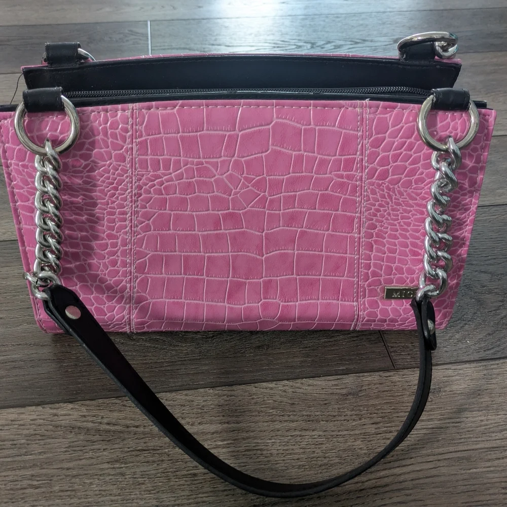 Miche Classic Black Base Bag Handbag Satchel Double Handles Purse w/ Pink Shell - Picture 1 of 16